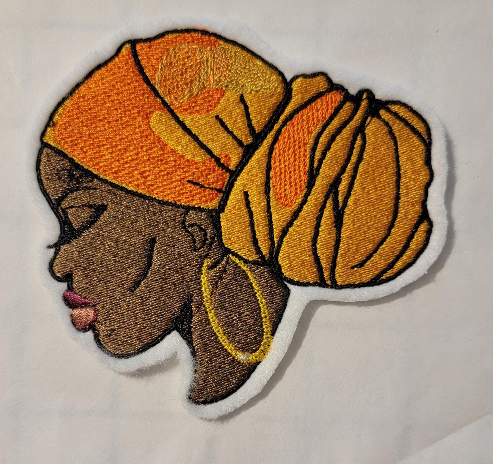Regal Beauty in Gold Headwrap – Embroidered Patch