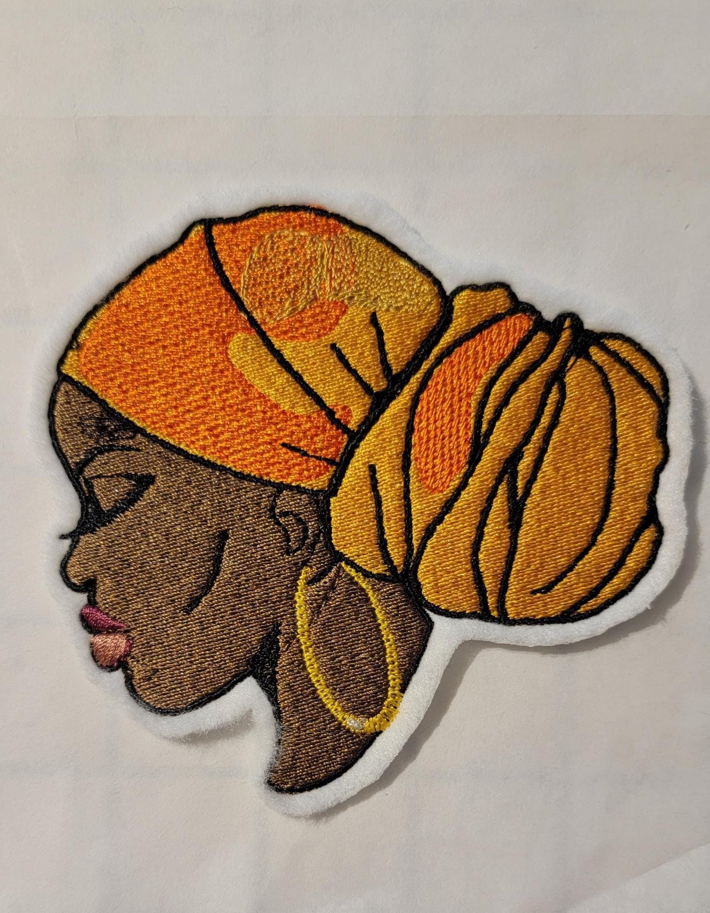 Regal Beauty in Gold Headwrap – Embroidered Patch