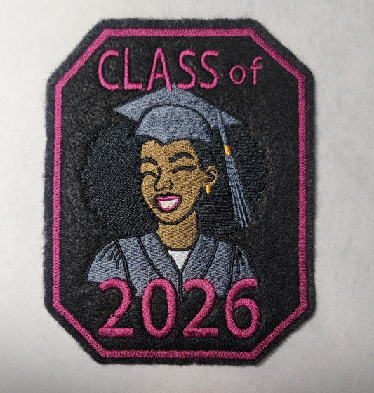 2025 Grad Patch – Black Woman Iron-On Embroidery - BGM = Black Girl Magic on her sleeve, Graduation Gift, Keepsake,