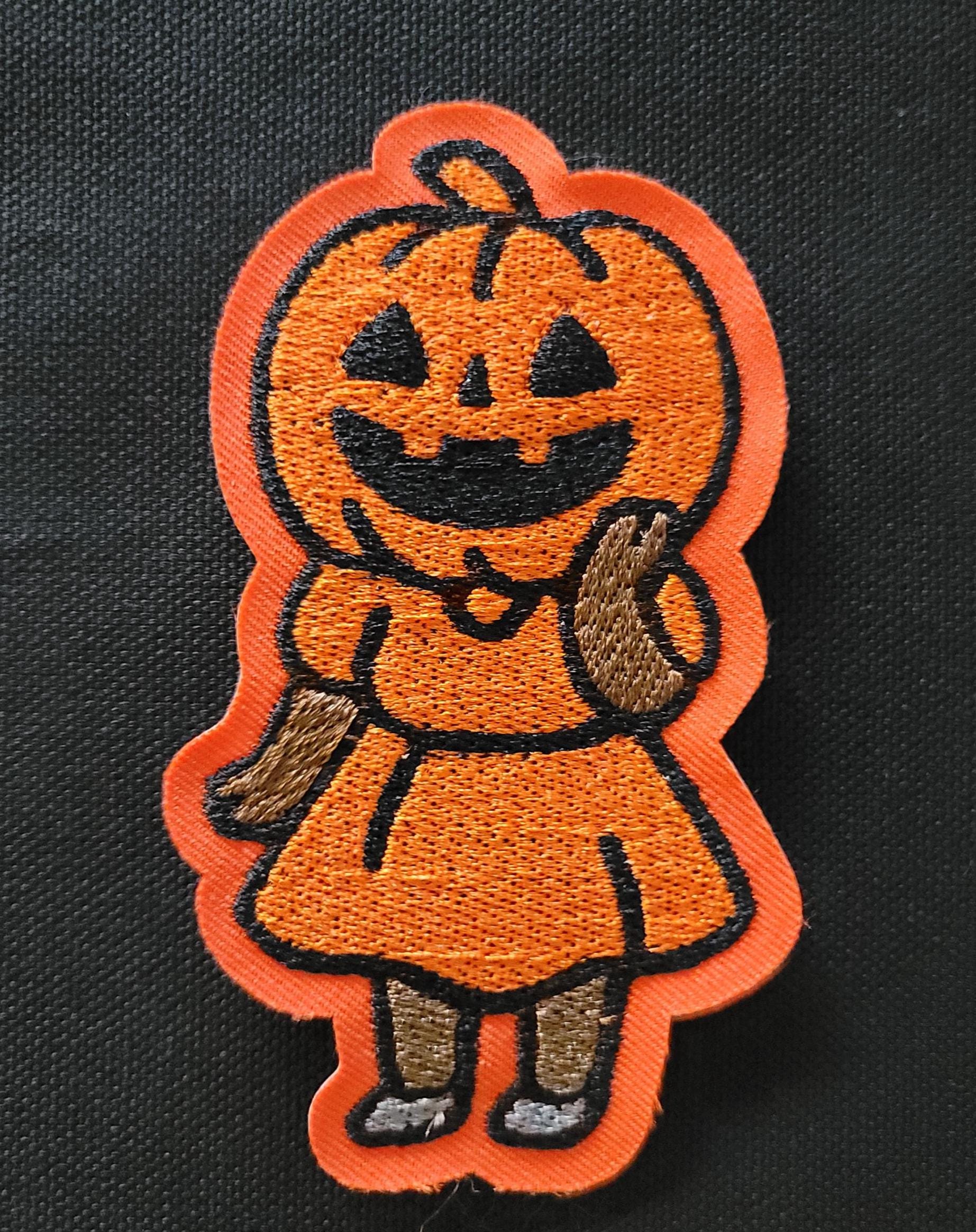 Black Girl, Pumpkin Halloween Embroidered Patch – Retro Cute Jack-O-Lantern Costume Iron On