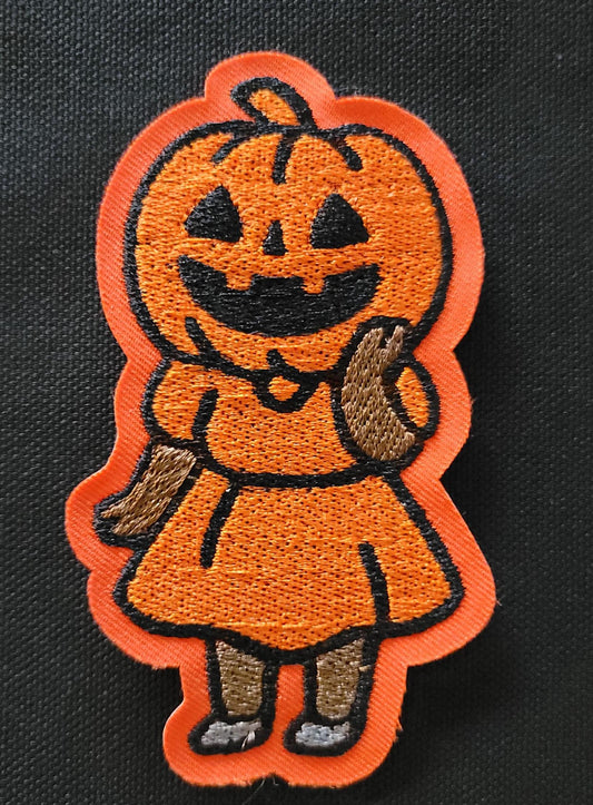 Black Girl, Pumpkin Halloween Embroidered Patch – Retro Cute Jack-O-Lantern Costume Iron On