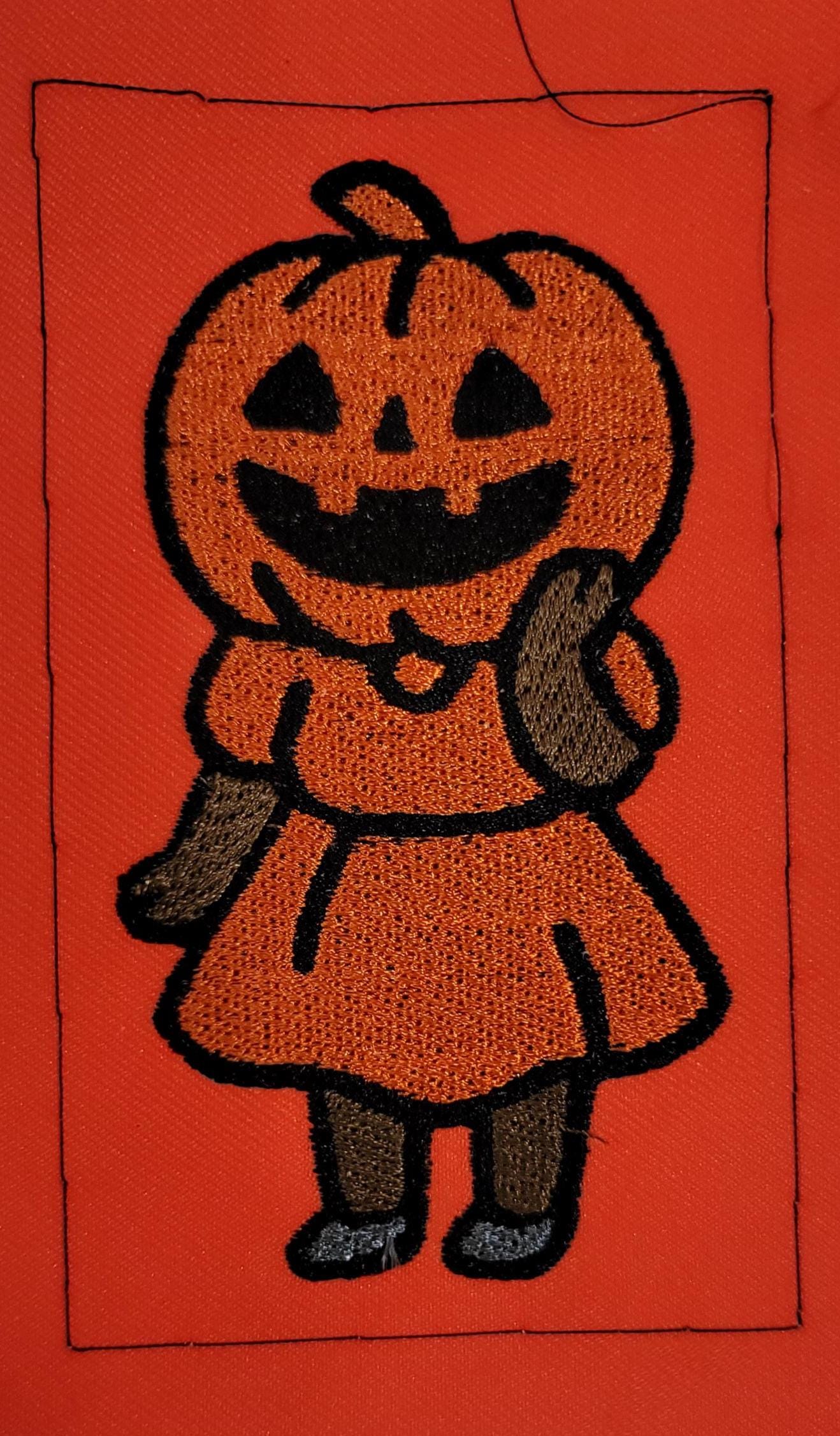 Black Girl, Pumpkin Halloween Embroidered Patch – Retro Cute Jack-O-Lantern Costume Iron On