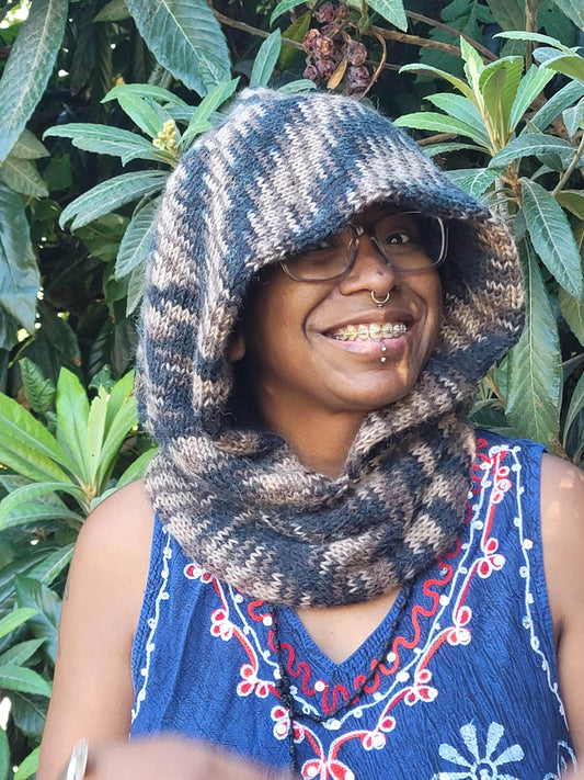 Chunky Alpaca Hooded Cowl – Warm Knit Snood Hat & Scarf Combo, Soft Cozy Winter Hood