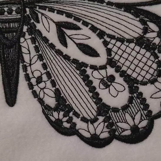 Black Butterfly, Midnight Bloom: Black Satin Butterfly Embroidery, Noir Butterfly, Midnight Garden Black Satin, Black Floral, Floral Patch