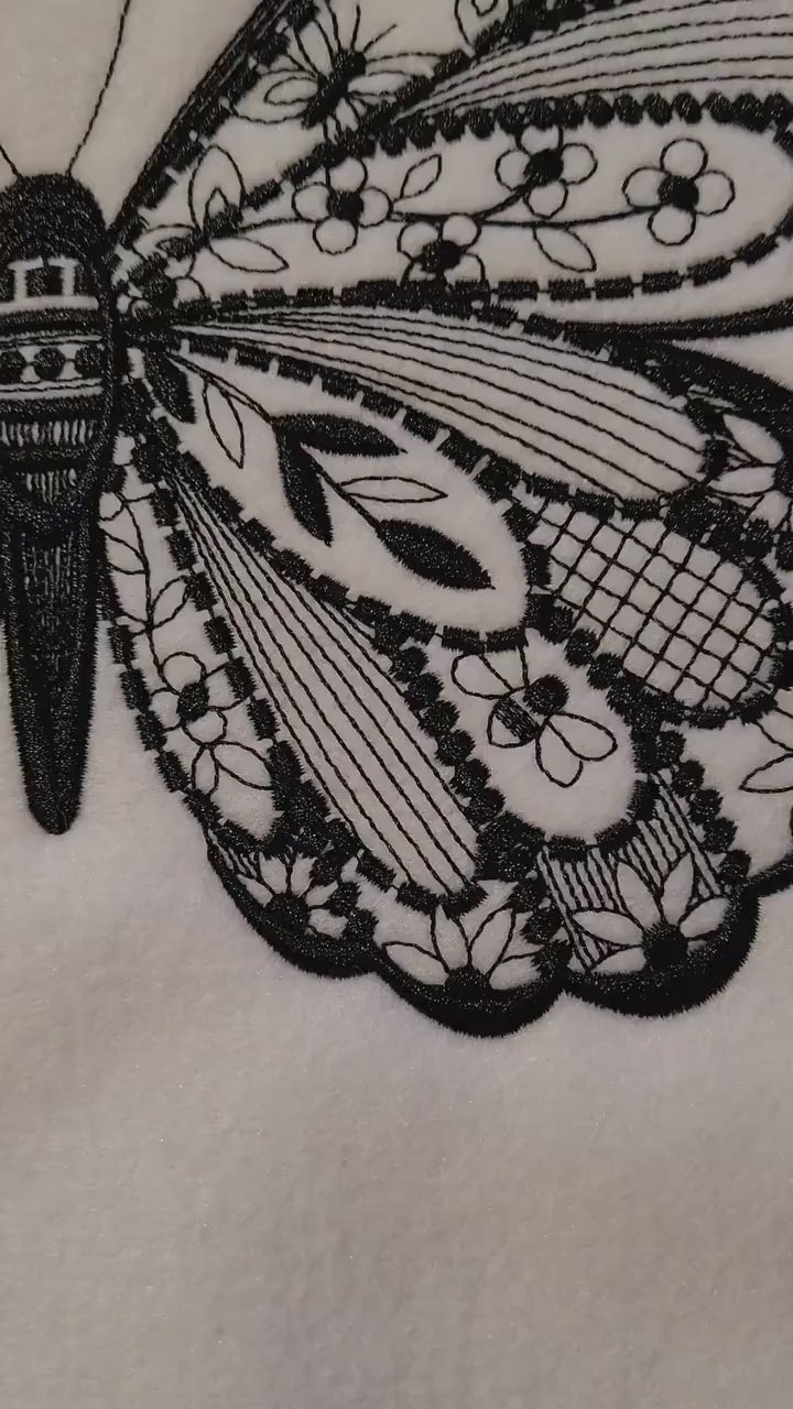 Black Butterfly, Midnight Bloom: Black Satin Butterfly Embroidery, Noir Butterfly, Midnight Garden Black Satin, Black Floral, Floral Patch