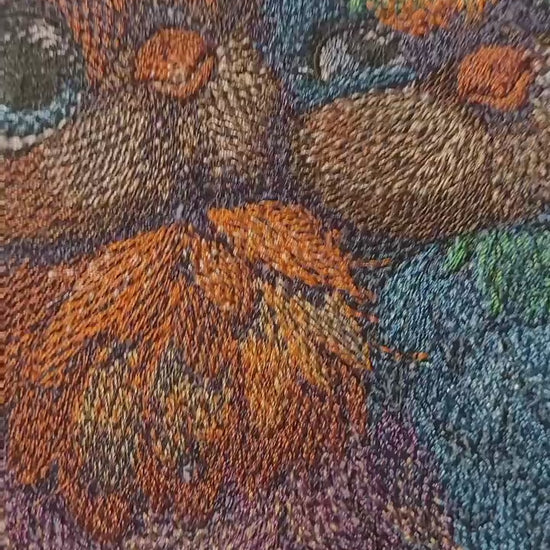 Birds, Embroidered Love Birds on Perch - Cute Blue & Orange Pair, Adorable, Sweet, and Charming. Whimsical and Colorful Bird Perch Decor.