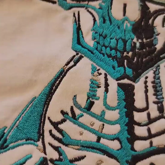 Skeleton, Dark and Eerie, Spooky Embroidered Skeleton Tapestry, Skeleton Wall Hanging, Fancy Skull, Gifts, Skeleton Cowboy, Motorcycle Patch