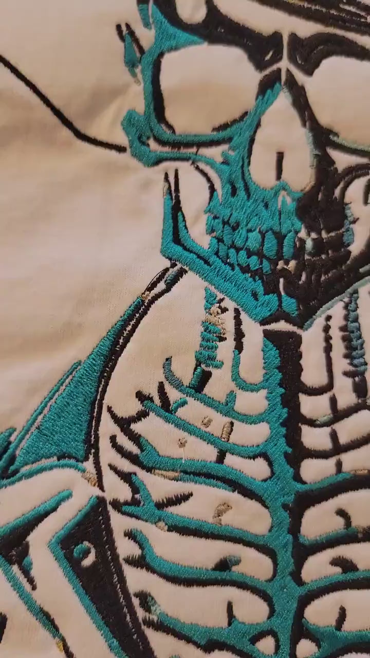 Skeleton, Dark and Eerie, Spooky Embroidered Skeleton Tapestry, Skeleton Wall Hanging, Fancy Skull, Gifts, Skeleton Cowboy, Motorcycle Patch