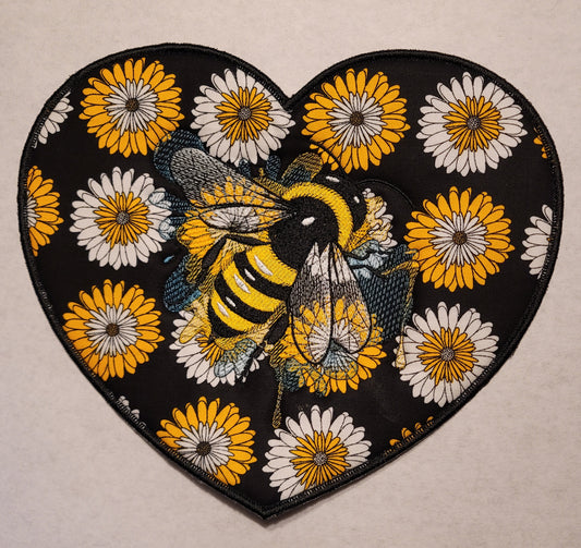 Golden Bee & Wildflower Heart – Large Statement Embroidered Patch